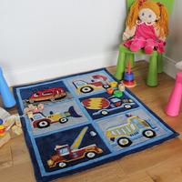 Boy\'s Durable Blue Tractor Dumper Truck Rug Kiddy 80x100cm