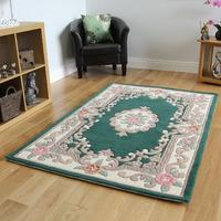 Bottle Green 100% Wool Traditional Carved Rug - Imperial 60x120