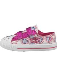 Board Angels Girls Heart Print Embroidery Velcro Pumps White/Pink