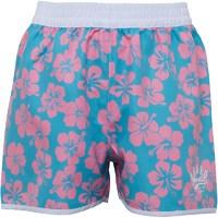 Board Angels Girls AOP Hibiscus Print Board Shorts Turquoise/Pink