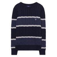 Boys Striped Cable Crewneck Jumper 9-15 Yrs - Evening Blue