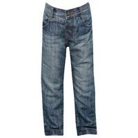 Boys classic wash denim adjustable waistband five pocket cotton casual jeans - Mid wash