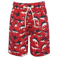 boys lightweight red all over shark print elasticated waistband swim s ...