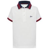 Boys 100% cotton white short sleeve contrast tipped stripe collar polo shirt - White