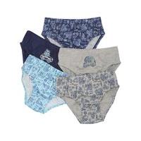 Boys blue and grey transport print pure cotton elasticated waist pull on briefs five pack - Blue