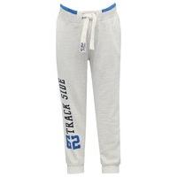 Boys pure oatmeal full length drawstring waistband Track Side slogan cuffed ankle jogger - Oatmeal