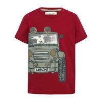 Boys 100% cotton red short sleeve truck print awesome slogan t-shirt - Red