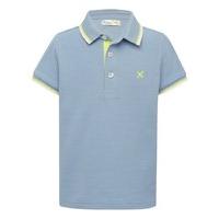 Boys 100% cotton short sleeve contrast stripe pattern under collar polo shirt - Light Blue