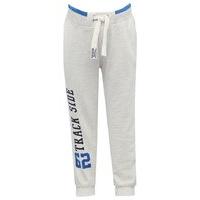 Boys pure oatmeal full length drawstring waistband Track Side slogan cuffed ankle jogger - Oatmeal