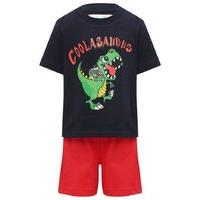Boys navy blue short sleeve t-shirt with dinosaur print and coolasaurus slogan and shorts pyjama set - Navy