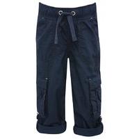 Boys classic neutral shade tie waistband with pockets and turn up hem unlined poplin trousers - Navy