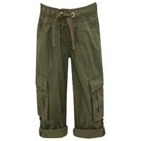 Boys classic neutral shade tie waistband with pockets and turn up hem unlined poplin trousers - Khaki