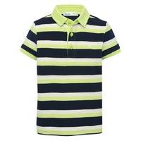 Boys 100% cotton short sleeve lime green and navy wide stripe pattern polo shirt - Lime