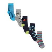 Boys Cotton Rich Ankle Sock 5 Pack in Helicopter and Stripe Designs - Multicolour