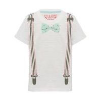 Boys Kite and Cosmic 100% cotton short sleeve crew neck bow tie and braces printed t-shirt - White