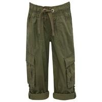 Boys classic neutral shade tie waistband with pockets and turn up hem unlined poplin trousers - Khaki