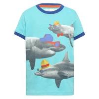 Boys 100% cotton blue short sleeve shark print casual t-shirt - Light Blue