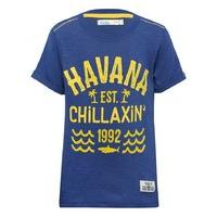 Boys 100% cotton blue short sleeve crew neck yellow Havana chillaxin slogan t-shirt - Blue