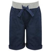 Boys 100% cotton grey marl drawstring elasticated waistpocket detail turn up hem shorts - Navy