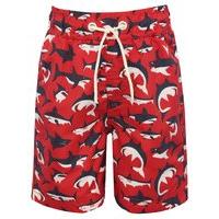 Boys lightweight red all over shark print elasticated waistband swim shorts - Red