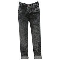 Boys full length grey acid wash denim cotton adjustable waistband five pocket detail jeans - Grey