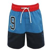 Boys 100% cotton colour block design with number motif summer holiday swim shorts - Navy
