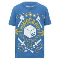 Boys 100% Cotton Minecraft Adventures Club Character Short Sleeve Crew Neck T-shirt and Sticker Pack - Royal Blue