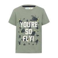 Boys khaki round neck short sleeve pure cotton you\'re so fly slogan insect fly print t-shirt G - Green