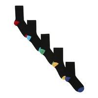 Boys multi colour block pull on cotton rich ankle socks five pack - Black