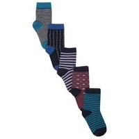Boys multi coloured cotton rich stripe and geo print ankle socks five pack - Multicolour