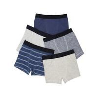 Boys grey and navy plain and stripe elasticated waistband trunks five pack - Grey