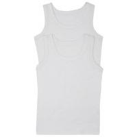 Boys classic plain white thermal cotton blend sleeveless vest top - 2 pack - White