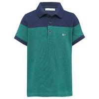 Boys 100% cotton pique knit short sleeve green and navy colour block design polo shirt G - Green