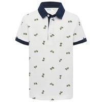 boys white 100 cotton navy collar motorbike print polo shirt white