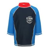 Boys navy and red 1/2 sleeve surfer logo print summer sun high neck rash vest swim top - Navy