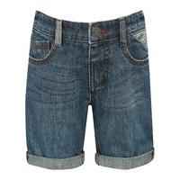 Boys 100% cotton blue adjustable waistband zip fly turn up hem denim shorts - Mid wash