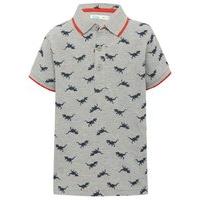 boys 100 cotton short sleeve grey marl red trim collar dinosaur print  ...