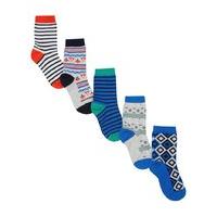Boys Cotton Rich Colourful Striped Geo Print Ankle Socks Five Pack - Multicolour