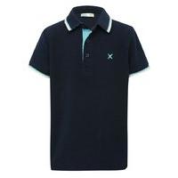 Boys 100% cotton short sleeve contrast stripe pattern under collar polo shirt - Navy