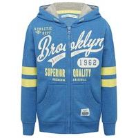 Boys blue and green long sleeve zip up front Brooklyn slogan hooded sweater - Blue