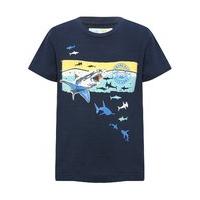 Boys 100% cotton navy short sleeve shark print t-shirt and ocean creatures figurine toy set - Navy