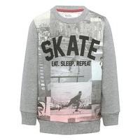 Boys cotton rich grey marl long sleeve skate graphic slogan print crew neck sweater - Grey Marl