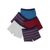 Boys cotton stretch multi-coloured plain and stripe pattern stretch waist trunks five pack - Multicolour