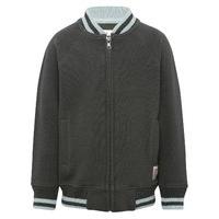 Boys 100% cotton grey stripe collar long sleeve ribbed zip fastening front pocket bomber sweater - Grey