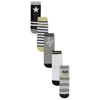 Boys cotton rich stretch fabric assorted grey stripe designs ankle socks five pack - Grey