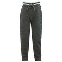 Boys 100% cotton grey ribbed stripe elasticated drawstring waistband zip pocket cuffed ankle joggers - Grey