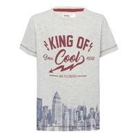 Boys cotton rich grey marl short sleeve king of cool slogan New York skyline print t-shirt - Grey Marl