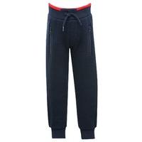 Boys cotton rich navy ribbed red trim elasticated waistband zip pocket cuffed ankle joggers - Navy