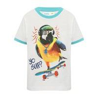 boys 100 cotton white ringer style blue trimmed crew neck parrot print ...