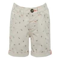Boys Kite and Cosmic stone cotton stretch fabric zip fly cactus print adjustable waist chino shorts - Stone